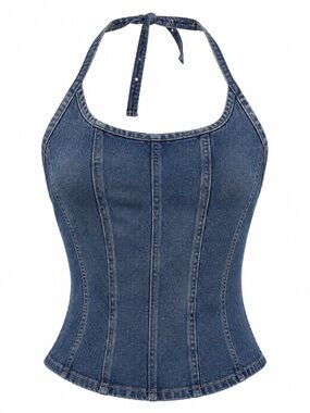 Indigo Rein Denim Halter Corset Top Blue Western Y2K Size Large